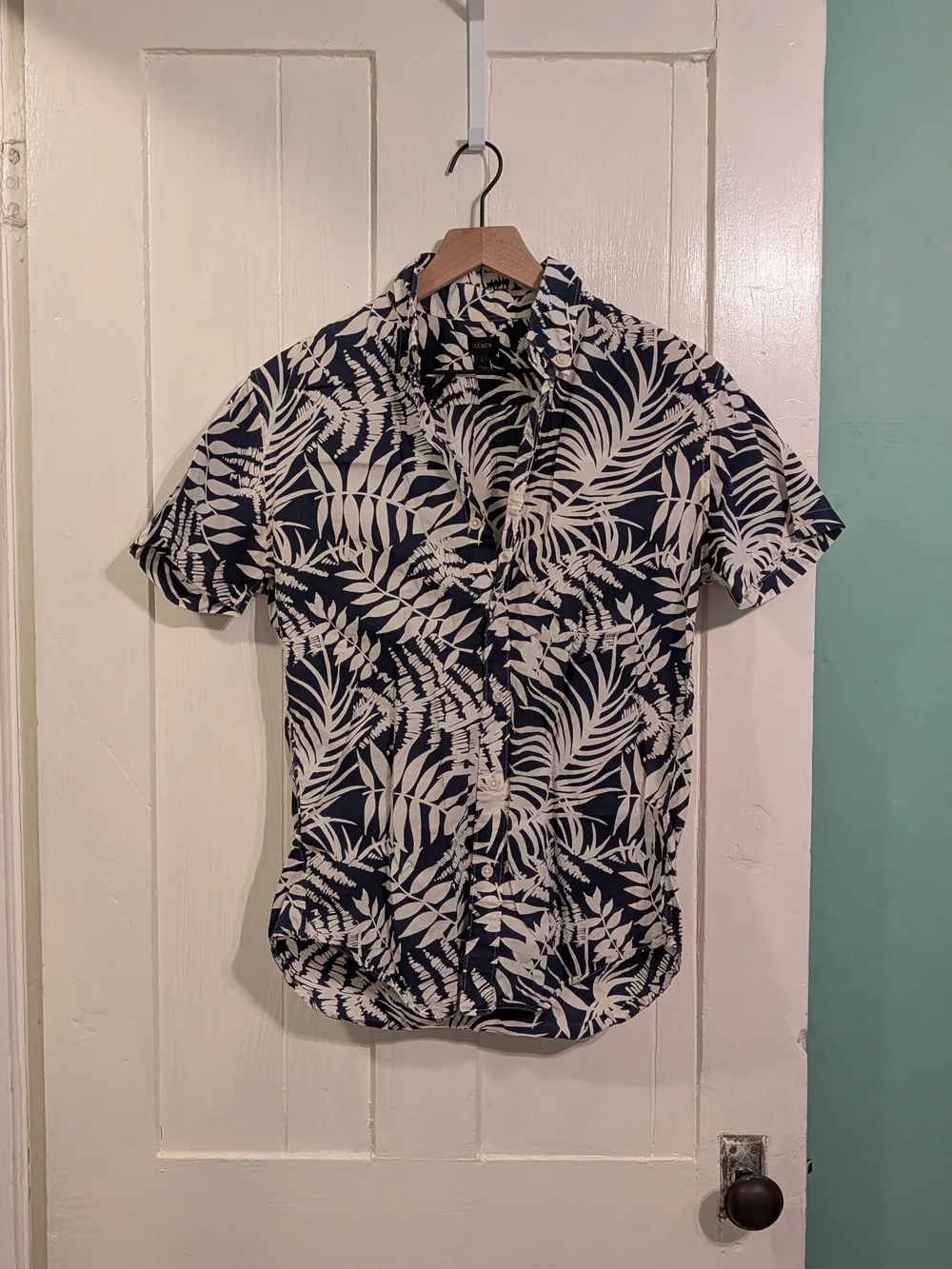 Men's Navy & White Tropical Print J Crew Short-Sleeve Shirt